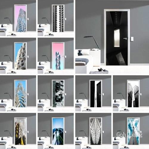 Door Stickers Architectural Art Creative Stickers 3d Landscape Home Decoration Window Glass Elevator Door Stickers Waterproof