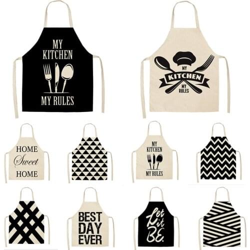 Kitchen Women Apron Letter Geometry Printed Linen Adult Childs Leeveless Aprons 65x53cm Waterproof Home Cleaning Tools