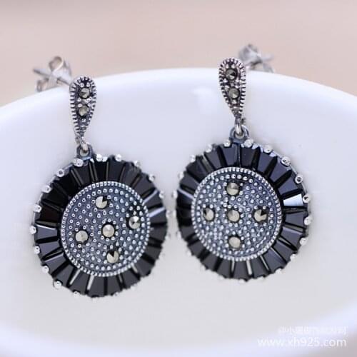 KJJEAXCMY fine jewelry 925 Sterling silver jewelry retro black disc earrings for women