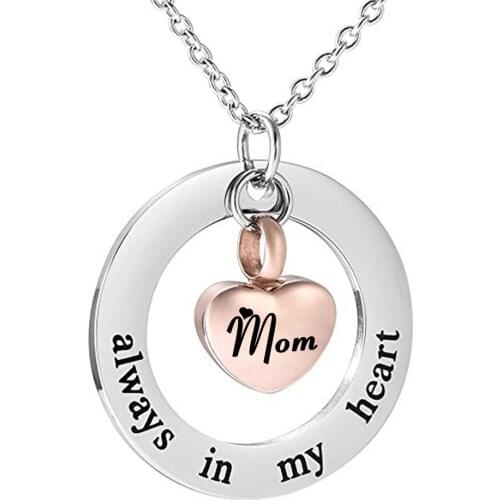 Cremation Jewelry Urn Necklace for Ashes Always in my heart Memorial Heart Pendant beautiful Keepsake-rose gold
