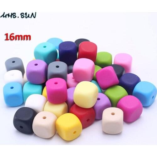 MHS.SUN 100% Food Grade Square Silicone Beads Chewable Colorful Teething Chunky Beads 16mm For Nursing Baby Jewelry 30pcs SL005