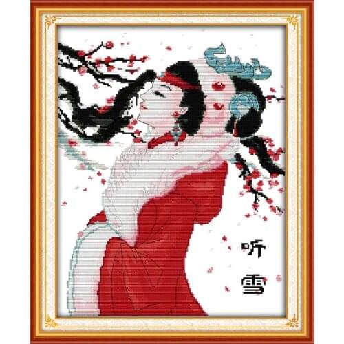 Joy Sunday listen to the snow Cherish Home Decor Counted Printed Canvas Cross Stitch DIY Kit 11&14CT Embroidery Needlework Set