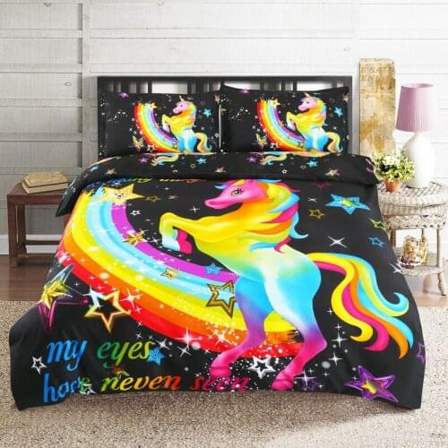 Rainbow Unicorn Polyester Bedding Set Includes Duvet Cover Pillowcases Without Sheet Without Filler Bed Textile