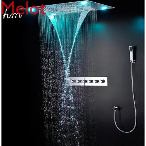 Luxury Europe Style 304 Stainless Steel Luxury Multi Function Led Shower Head Bathroom Ceiling Rainfall Waterfall Shower Set