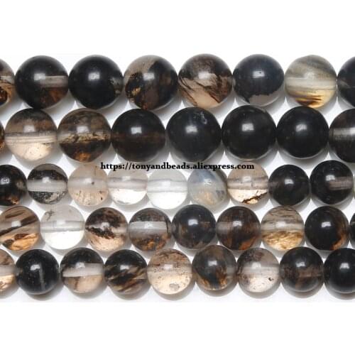 Natural Stone Black Lace Quartz Beads In Loose 15" Strand 4 6 8 10 12 MM Pick Size For Jewelry Making Q15