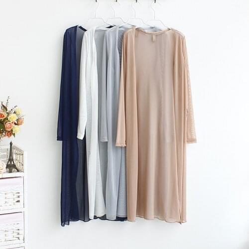 New 2020 Summer Style Women Casual Loose Long See-Through Mesh Tops Sheer Open Cardigan Solid Shirts Coat Jacket Beach Wear D155