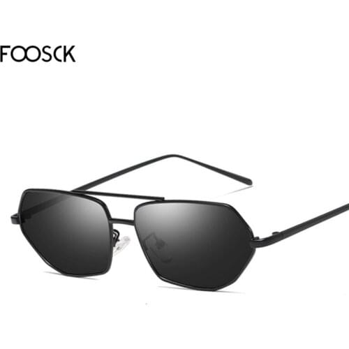 FOOSCK Square Women Sunglasses Alloy Metal Small Double Bridge Men Vintage Shades Red Yellow Female Sexy Sun Glasses