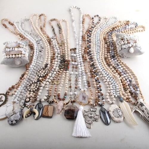 Wholesale White 20pc Mix Color Necklace / Bracelet Set Fashion Boho Jewelry Handmade Women Bohemian Necklaces Gift