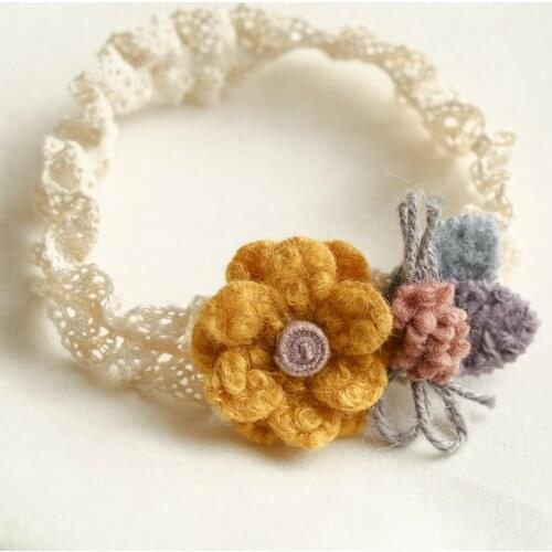 Flower Headband For Baby Girls Autumn Winter Head Wrap Woolen Infant Lace Turban Traceless Newborn Photo Props