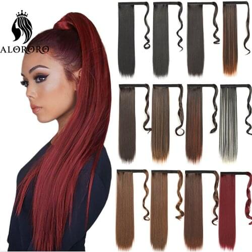 Straight Ponytail 22 Inch Long Wrap Around Clip In Ponytail Hair Extensions Yaki Synthetic Hairpiece Ponytail Fake Hair Alororo