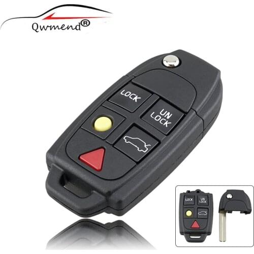QWMEND 5 Buttons Replacement Flip Car Key Shell for Volvo XC70 XC90 V50 V70 S60 S80 C30 for Volvo Remote Key Case