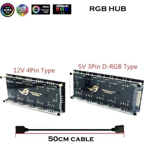 Motherboard RGB Splitter HUB RGB Lighting AURA SYNC 12V 4PIN or 5V 3Pin(SATA Power Supply) Optional Support MOBO