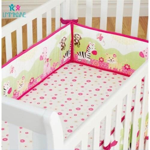 Pink Baby Bed Bumpers 100% Cotton Cartoon Animal Baby Bed Sheet Quilt Bed Skirt Soft Breathable Baby Girls Crib Bedding sets