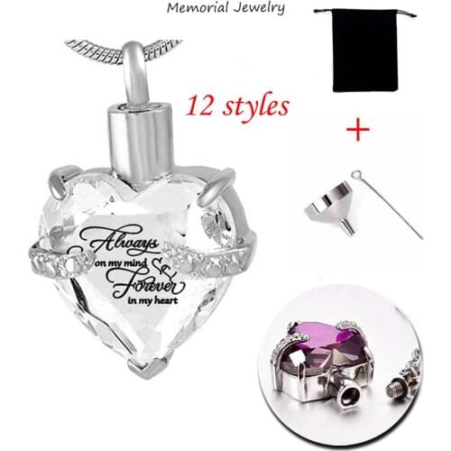 Heart Cremation Urn Necklace for Ashes Crystal Urn Jewelry Memorial Pendant with Fill Kit and Gift Box - Forever in My Heart