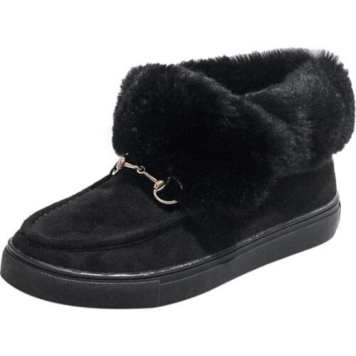 2020 winter thickening real rabbit hair daily warm round head flat heel low tube mouth low side pure color leisure snow boots