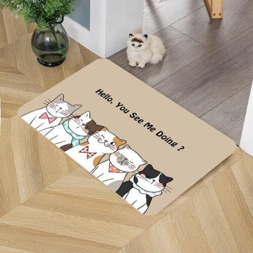 Animal Cute Cat Print Bathroom Kitchen Carpet Hallway Welcome Floor Mat House Home Doormats Rug Living Room Anti-Slip Tapete Rug
