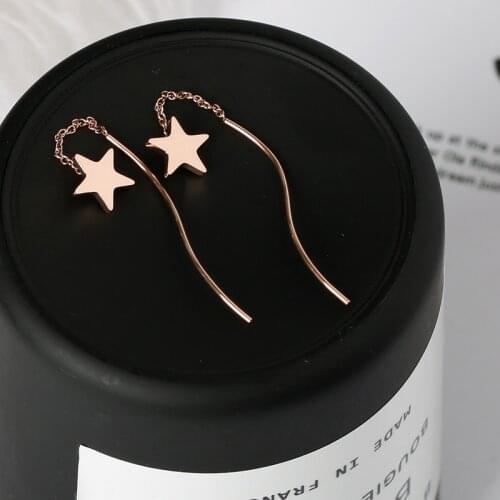 YUN RUO 2018 New Arrival Fashion Star Tassel Stud Earring Line Rose Gold Color Woman Gift Titanium Steel Fine Jewelry Never Fade