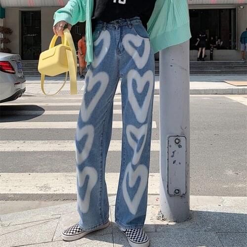 Womens Jeans 2021 Autumn Streetwear Fashion Blue High Waist Straight Pants Vintage Baggy Casual Wide Leg Ladies Denim Trouser