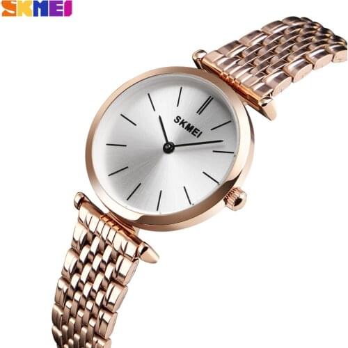 SKMEI Top Luxury Quartz Watch Women Fashion Small Dial Ladies Watches Stainless Steel Band Waterproof Wristwatches Reloj Mujer