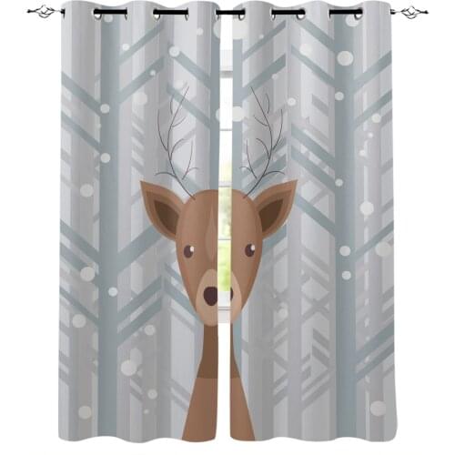 Winter Snowing Forest Deer Cartoon Windows Curtains For Living Room Bedroom Decorative Kitchen Curtains Drapes Treatments