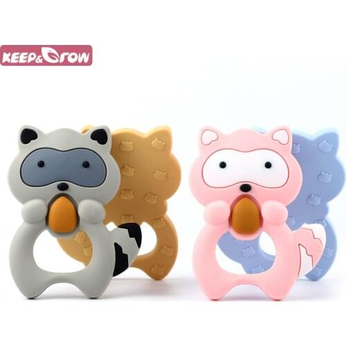 Keep&Grow 1Pc Silicone Baby Teethers Raccoon Shaped Baby Teether Beads BPA Free Food Grade Baby Teething Toys Necklace Pendant