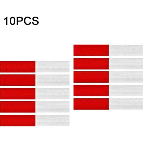 10 Pcs Red And White Car Truck Reflective Safety Tape Warning Night Light Waterproof Trailer Reflector Sticker