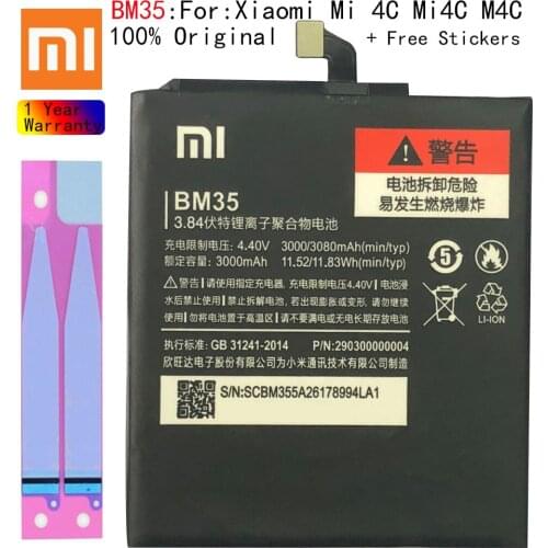 100% Orginal Xiao mi BM35 3080mAh Battery For Xiaomi Mi 4C Mi4C M4C High Quality Phone Replacement Batteries