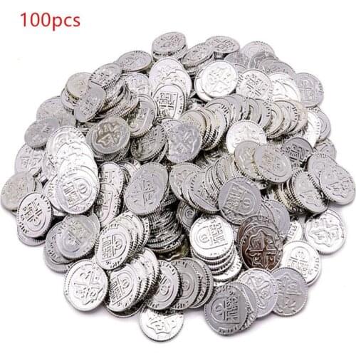 100pcs Pirate Treasure Game Poker Chips Gold Plating Plastic Poker Casino Coin