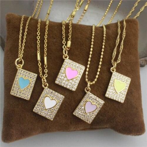 18inch 10pcs/lot Heart shape cz/enamel necklace,multicolor plated cz component jewelry,popular copper necklace cheap wholesale