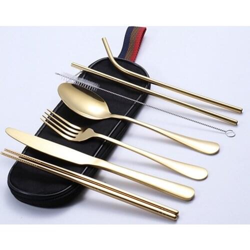 7PCS Dinnerware Set Travel Cutlery Set Camping Tableware Reusable Utensils Set with Spoon Fork Chopsticks Portable Case