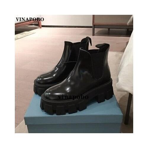 Patent Leather Black High Platform Boots Women Fashion Martin Boots Women 2020 Non-slip Wear-resistant Sole Ankle Boots Ladies