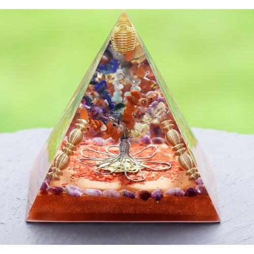 Chakra Orgonite Pyramid Natural Stone Reiki Healing Energy Tree Of Life Orgonite Resin Decorative Dropshipping