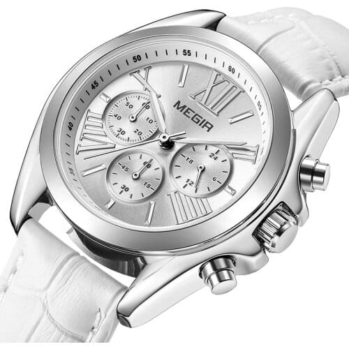 MEGIR Womens watches luxury quartz waterproof Women clock genuine leather strap Chronograph Wristwatches Relogio Feminino