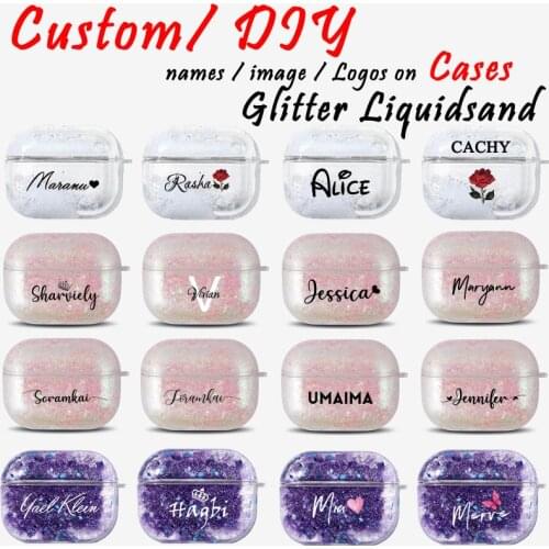 Custom name logo picture liquid Quicksand glitter case For Airpods pro Case Transparent Protection Cover personal design hard PC