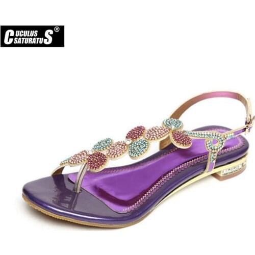 Cuculus Rhinestone Women Sandals Genuine Leather Soft Rubber Sole Basic Buckle Strap Size 34-40 Womens Summer Shoes GD80