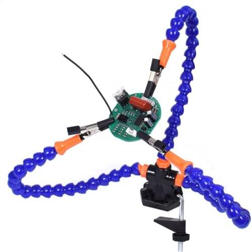 Soldering Iron Holder Table Clamp with 3 Flexible Arms PCB Magnifier Welding Repair Third Helping Hand Station Clip Tool
