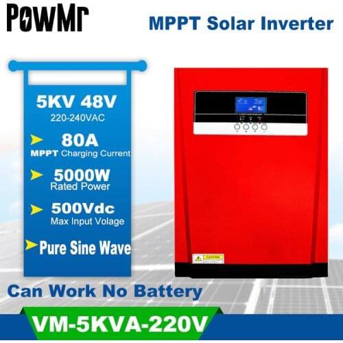5000W Pure Sine Wave Solar Hybrid Inverter MPPT 80A Solar Panel Charger and AC Charger All in One for Max 4000W 500V Solar Input