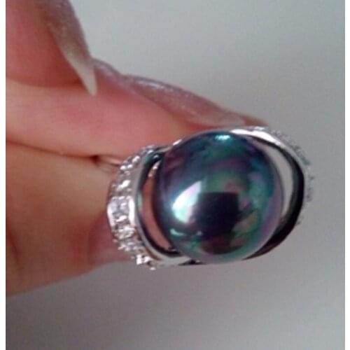 Hot sale new Style >>>>REAL NATURAL BLACK SHELL PEARL RING SIZE 7-9