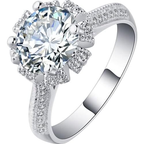 Hainon Brand Female white cz Round Ring silver color Filled Vintage Wedding Engagement Rings For Women Distribution