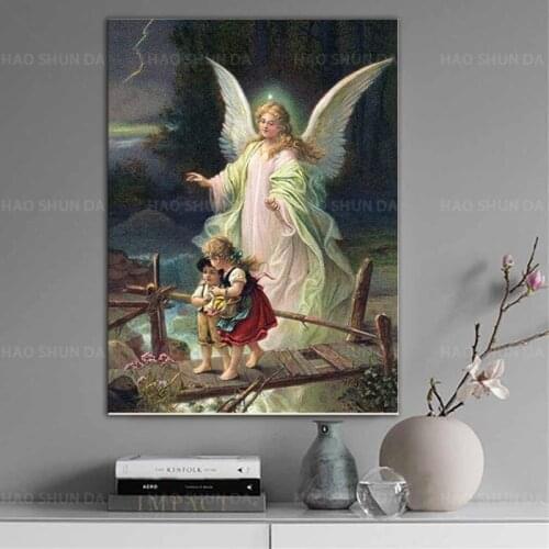 Guardian Angel With Children Vintage Image Art Poster canvas painting hd print wall art picture for home decor frame artwork
