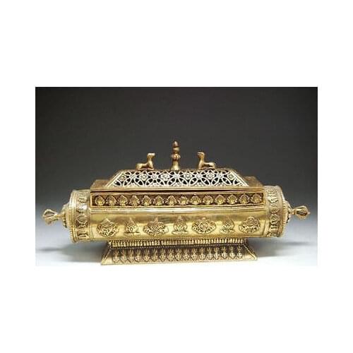 Exquisite China Tibet world reincarnation totem - brass incense burner