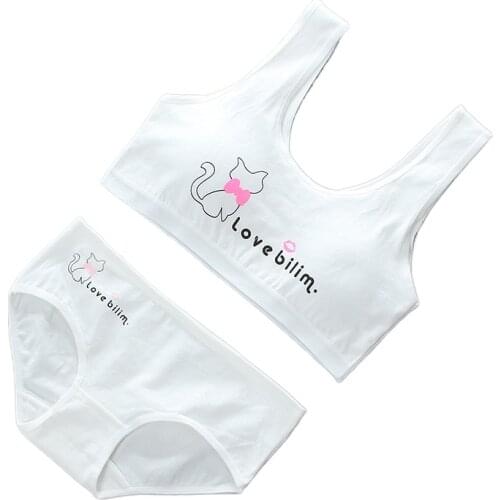 Teen Girl Bra Briefs Set Lovely Young Kid Underwear Lingerie Boxer Top 14 Panties String Knickers Underpant Breathable 10 12 9