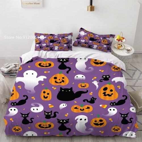 Happy Halloween Bedding Set 3D Print Cartoon Cats Pumpkin Duvet Cover For Bedroom Bed Cover Set Single Double Queen Bedspread