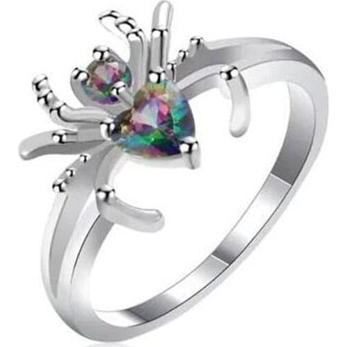 Fashion Trend Little Spider Silver Color Crystal Finger Ring Unusual Ring for Women Creative Female Jewelry