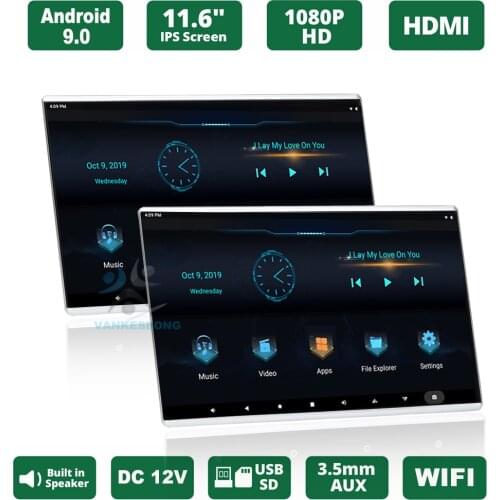 2pcs 11.6" Android 9.0 Car Headrest Monitor Screen Full HD Video Player Bluetooth MP5 Player WIFI Built-in Speaker