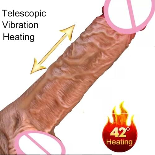 Soft Realistic Big Dildos Suction Cup Phallus Faloimitator Automatic Telescopic Heating Penis Dildo Vibrator Sex Toys For Women