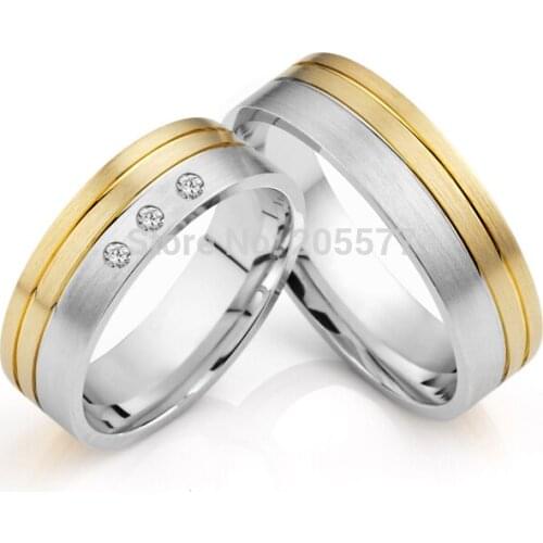 2014 latest yellow gold plating bicolor titanium engagement wedding rings designs for men and women anillos gold plating
