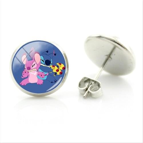 Disney 2021 New Stitch Stud Earrings Glass Image Classic Animation Pattern Earrings Cabochon Earrings For Friends