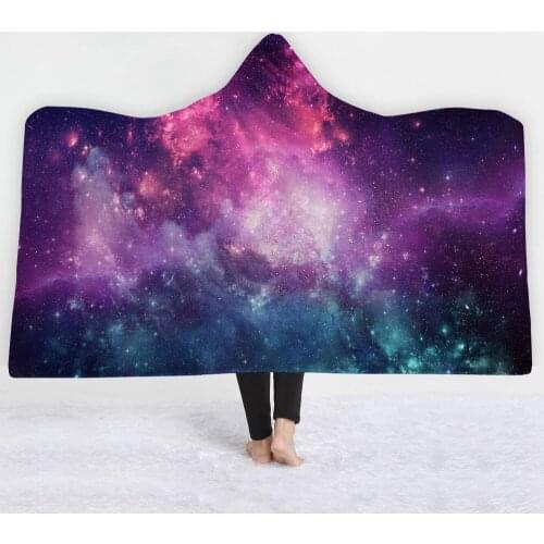 Colorful Starry sky nebula Hooded Blanket for Adult kids print Arctic Fleece Cape soft Wearable blankets winter warm L04