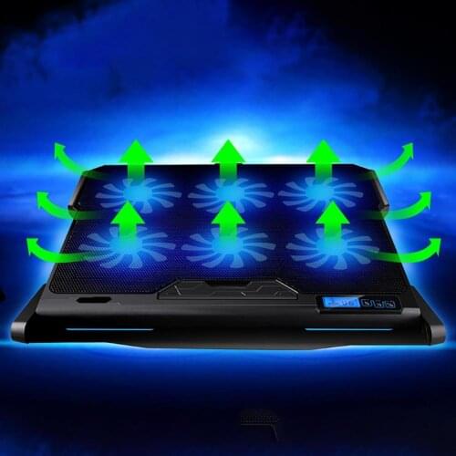2USB 6 Fan Laptop Cooler Cooling Pad Base LED Notebook Cooler With Light Fan Slide-proof Stand For Laptop PC